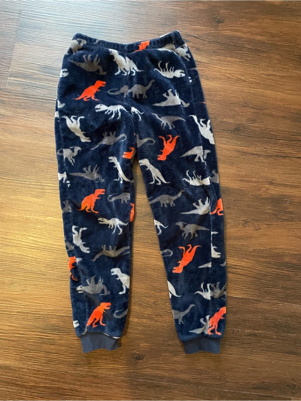 Kids Plush Dino Pajama Pants - Navy with Orange & Gray Dinosaurs